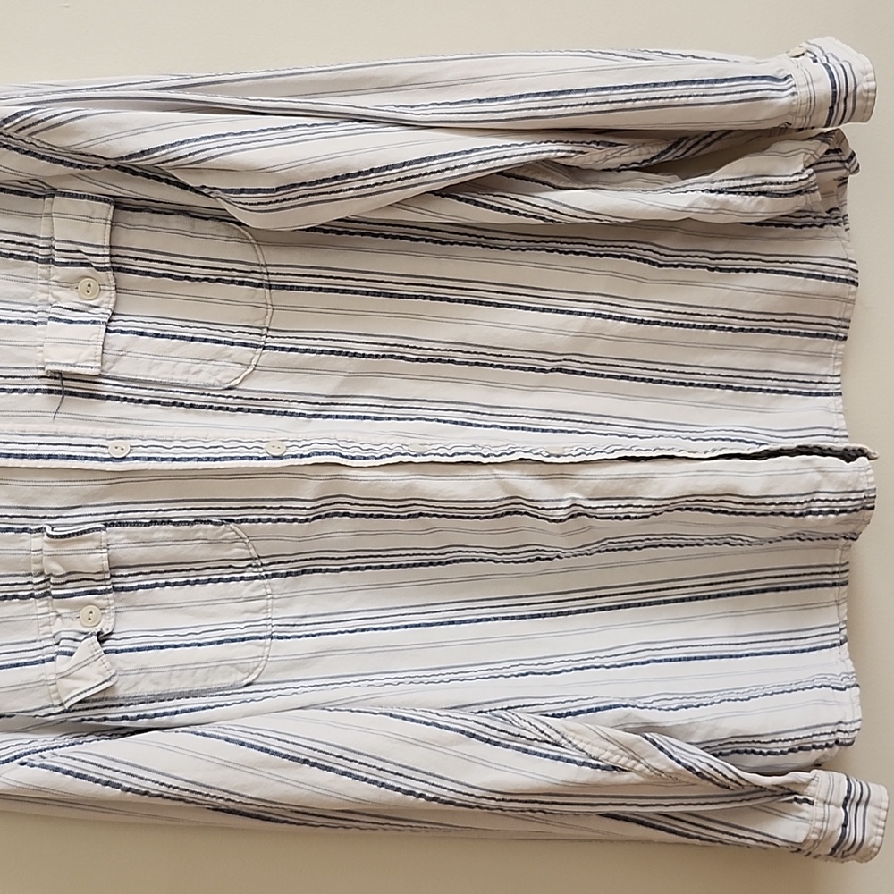 Eddie Bauer Blue White Striped Cotton Long Sleeve Button Up Shirt XXL Midweight - Picture 3 of 8